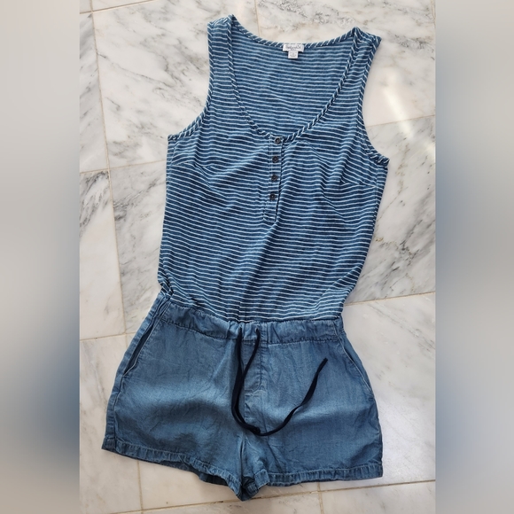 SPLENDID Cute Blue Chambray Shorts with Knit Striped Top Sleeveless Romper EUC - Picture 2 of 5